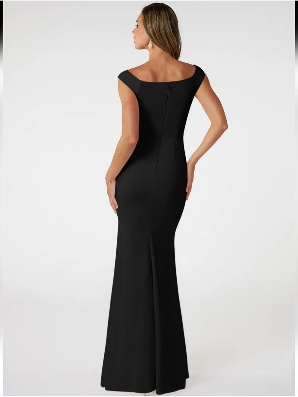 Azazie Nicolina Black Mermaid Boat Neck Stretch Crepe Formal Gown Dress Size A4 - Picture 2 of 11